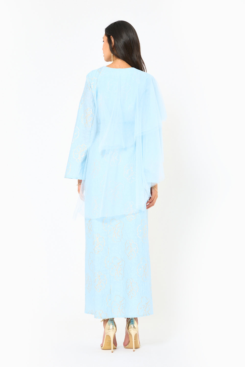 Floral Overlay Asymmetric Cape Dress