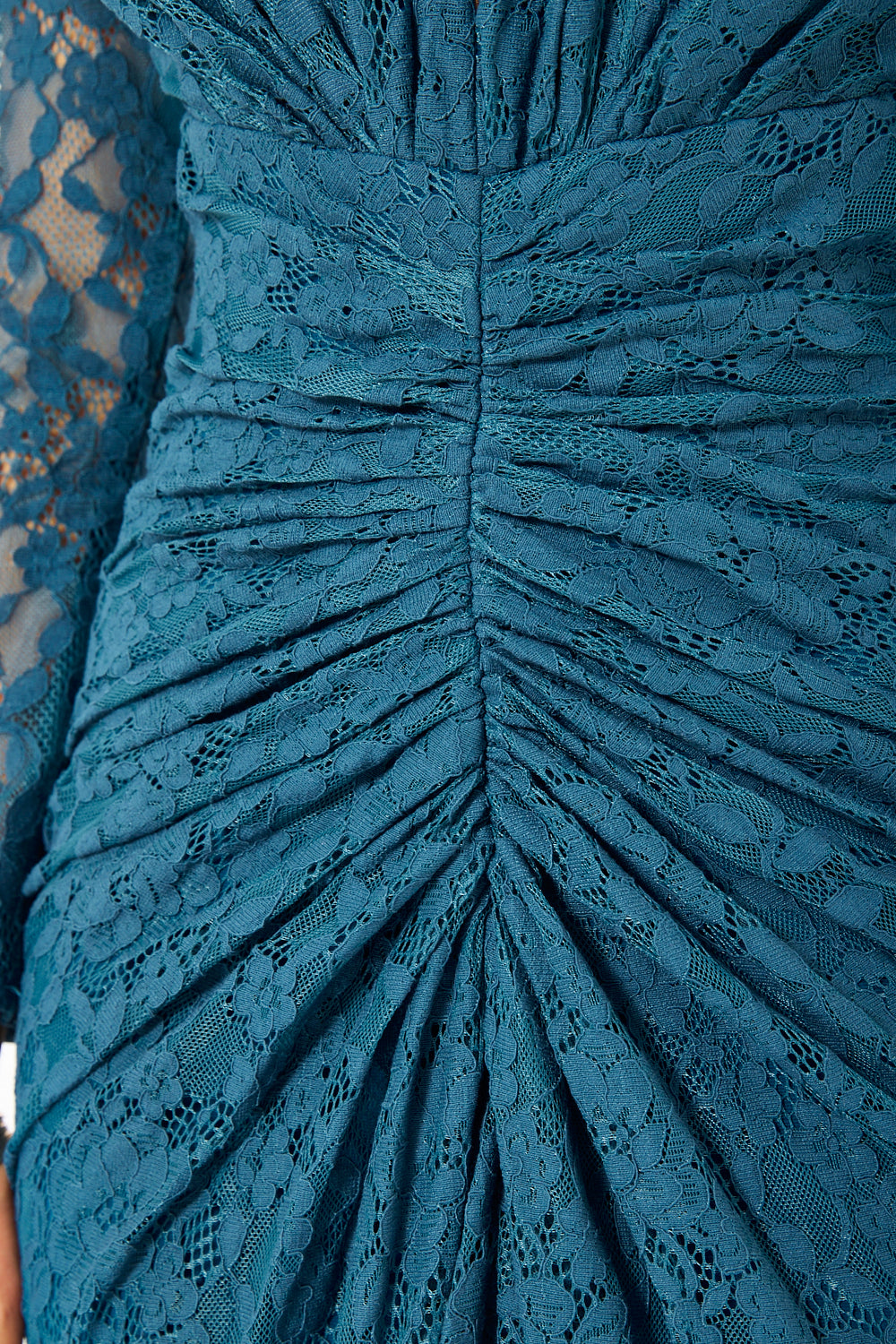 Ruched Lace Deep V Column Dress