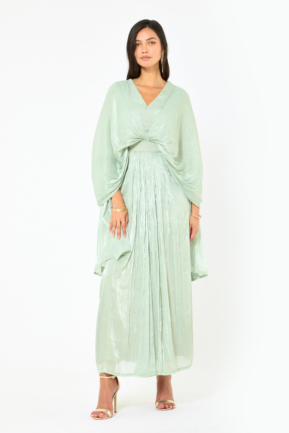 Twist Front Pleated Drape Gown