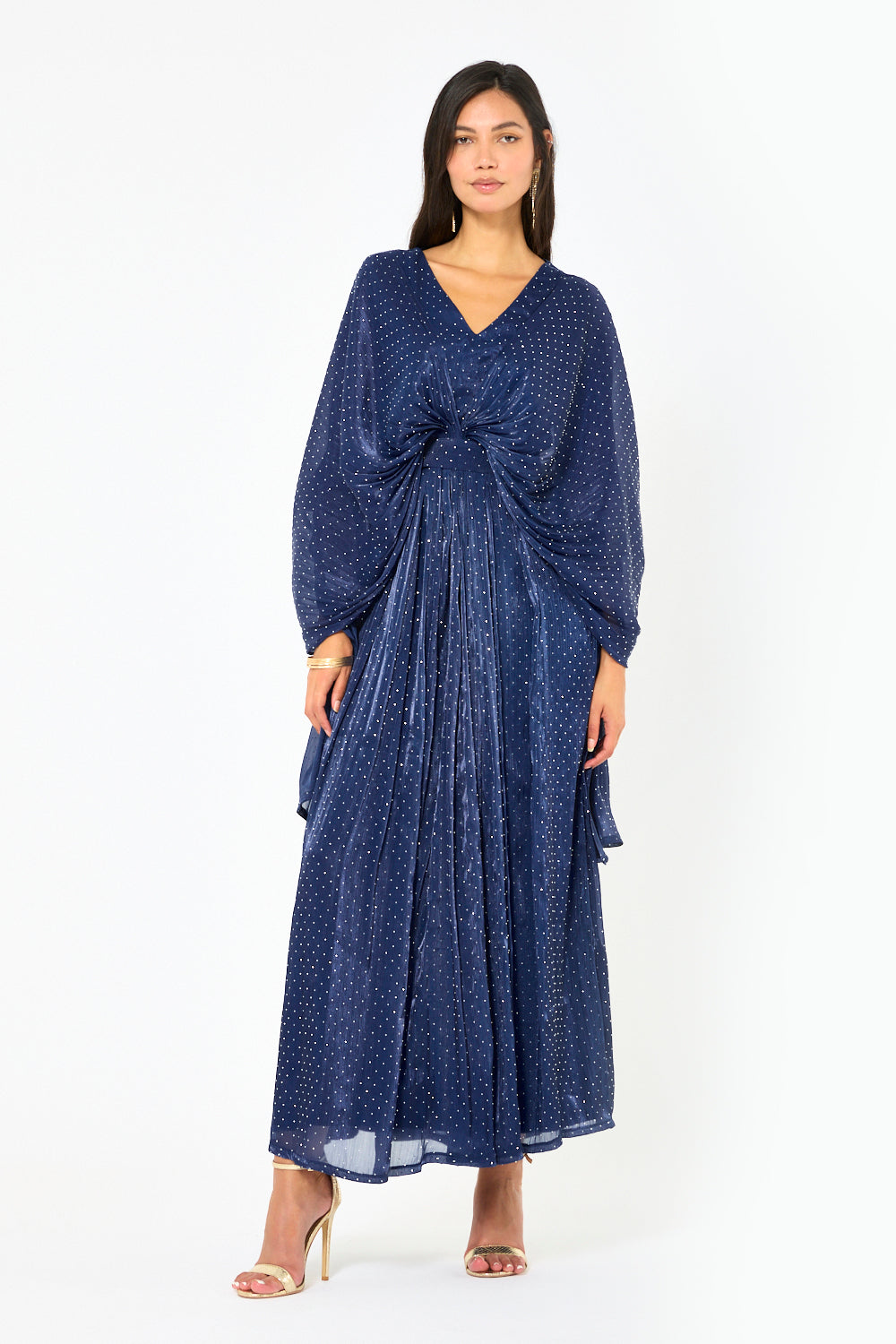 Twist Front Pleated Drape Gown