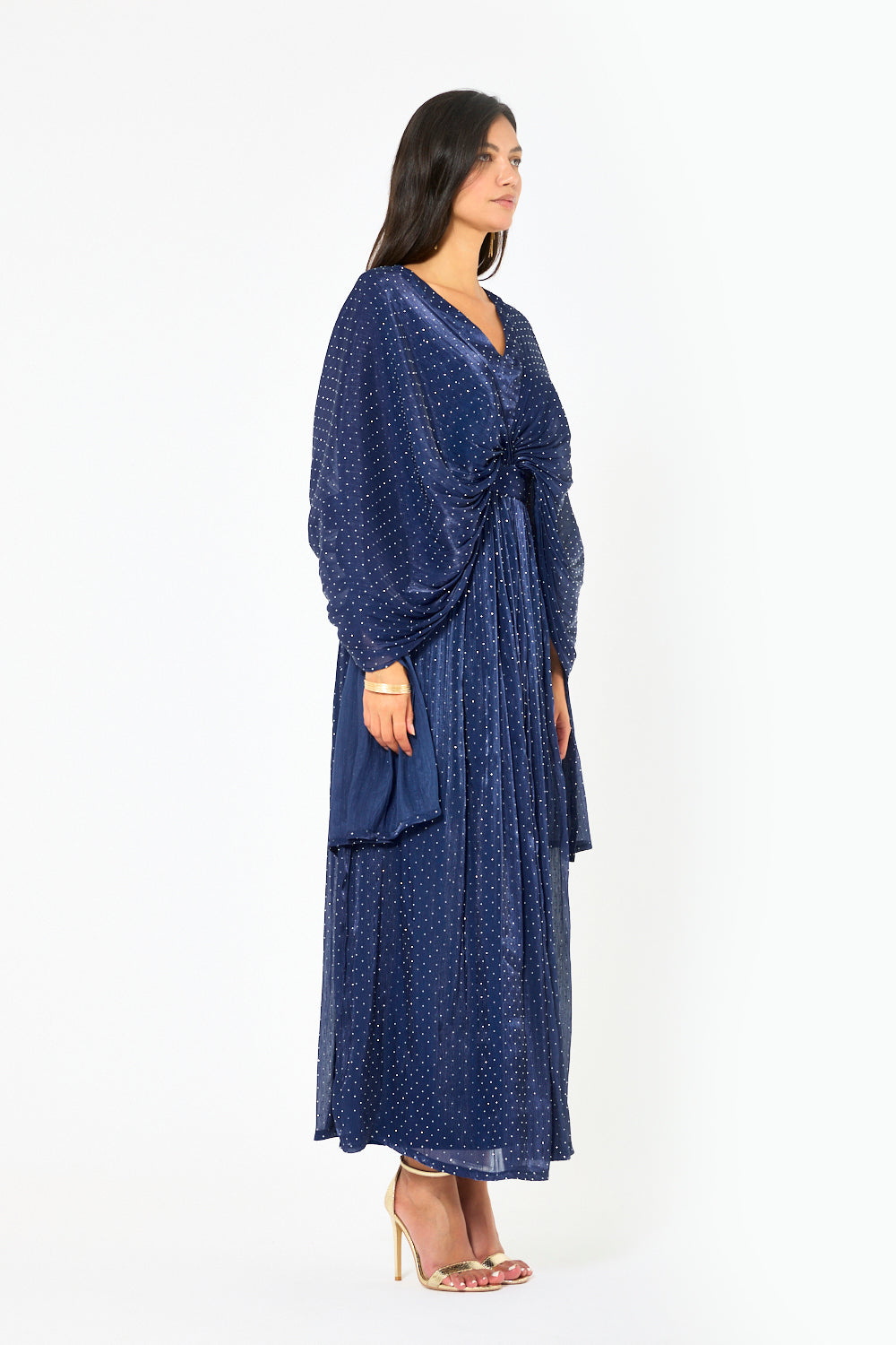 Twist Front Pleated Drape Gown