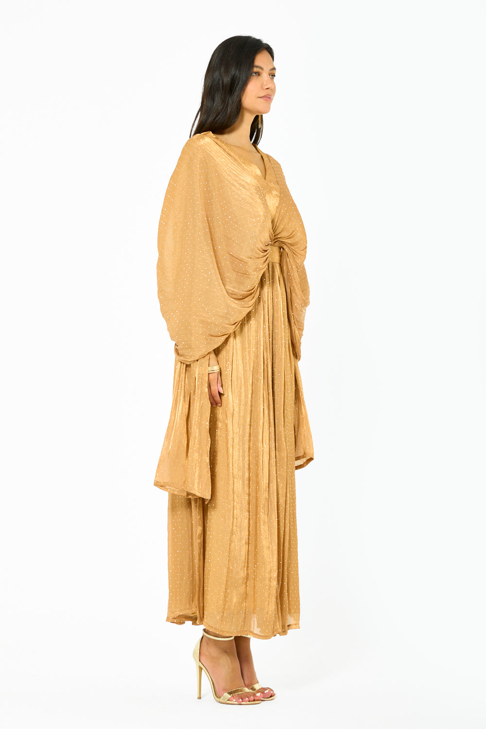 Twist Front Pleated Drape Gown