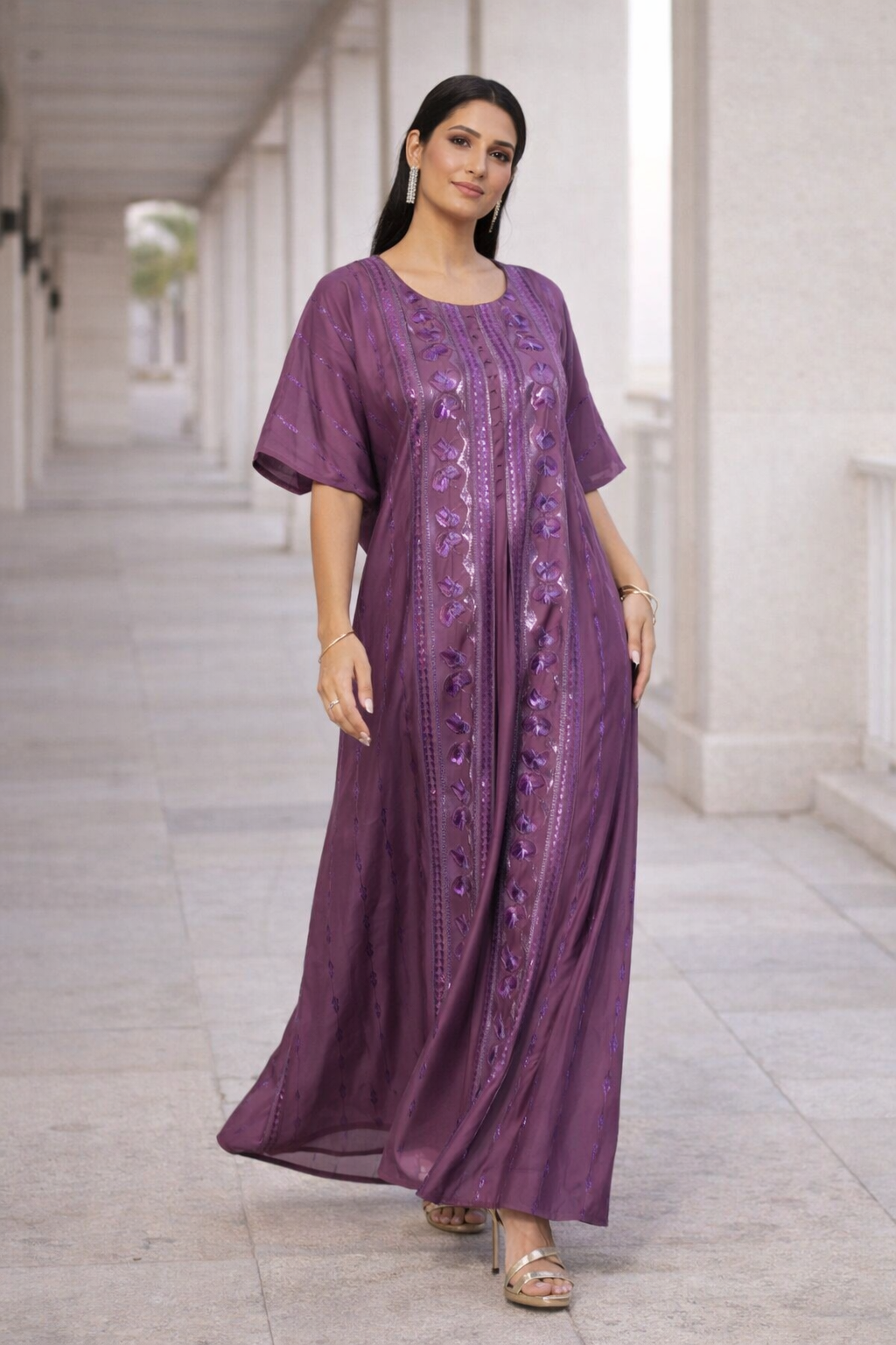 Azure Bloom Embroidered Kaftan
