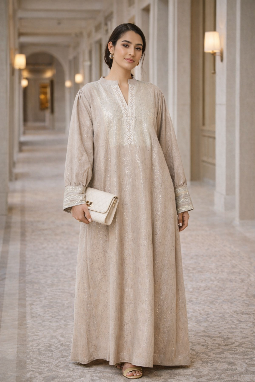 Soft Gleam Embroidered Panel Jalabiya