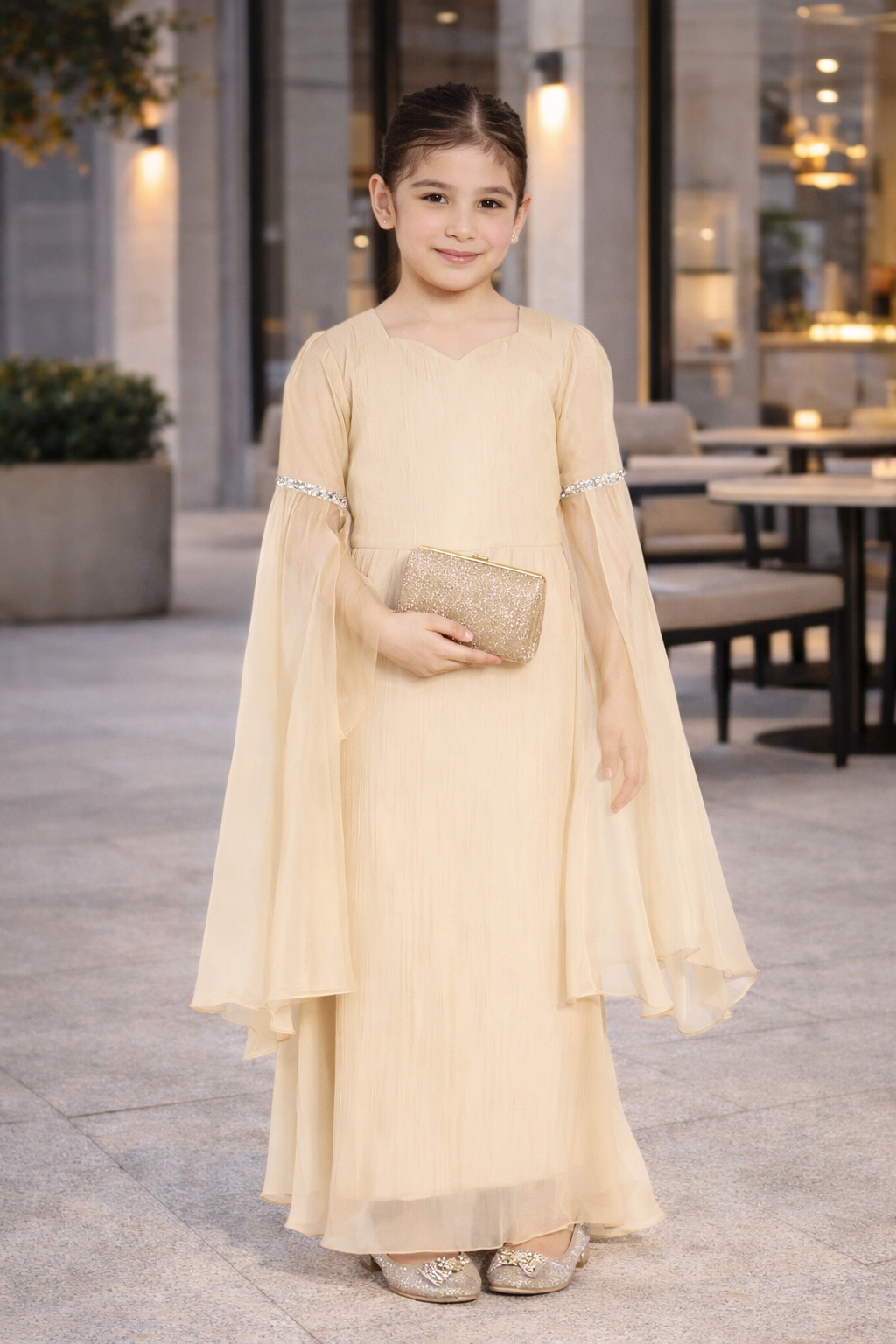Flared Sleeve Golden Grace Gown