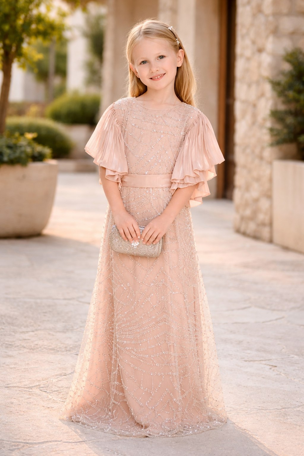 Flutter-Sleeve Radiant Gown