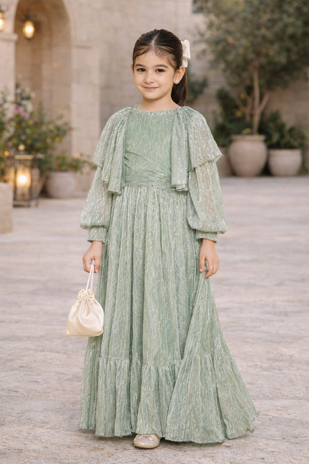 Metallic Meadow Pleated Dress