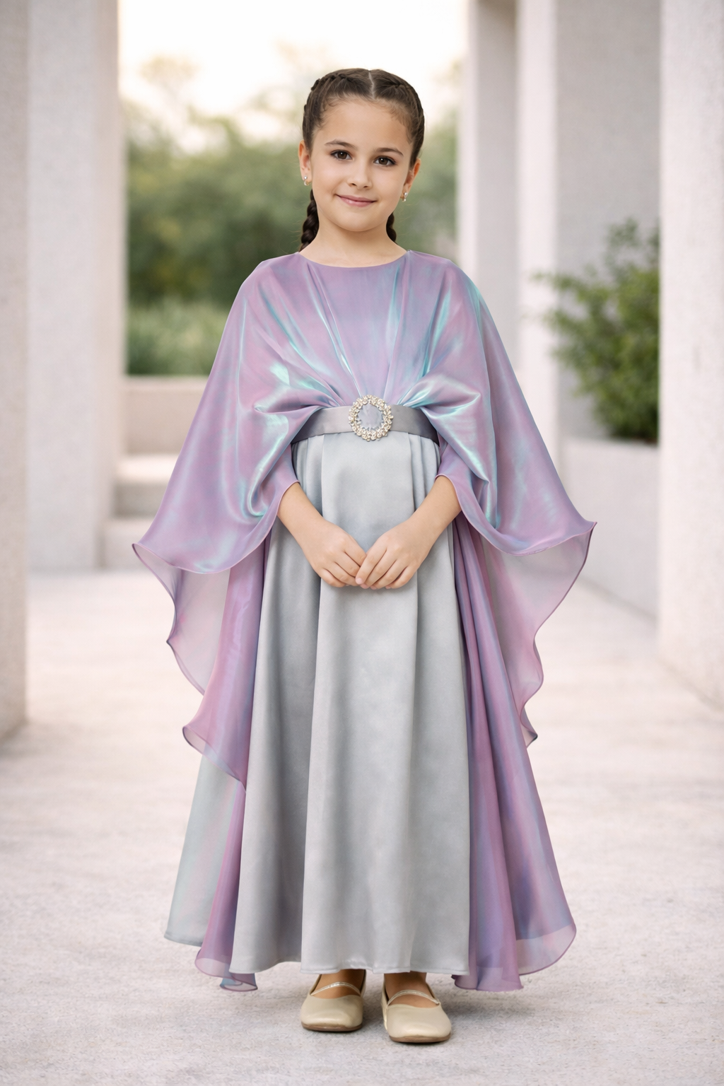 Layered Cape Satin Gown