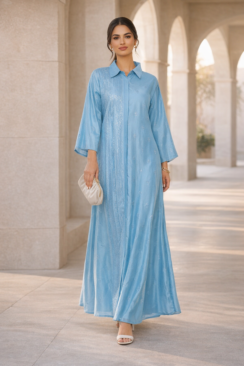 All-over Embroidered Panel Shirt Style Jalabiya