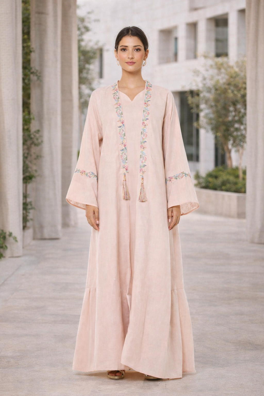 Blush Vine Embroidered Jalabiya