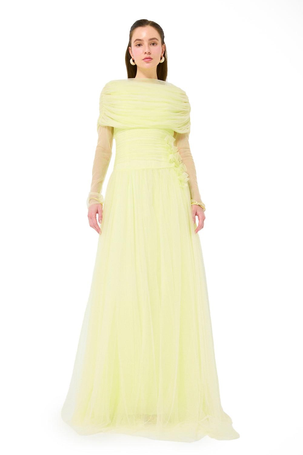 Off-Shoulder Draped Yoke Gown