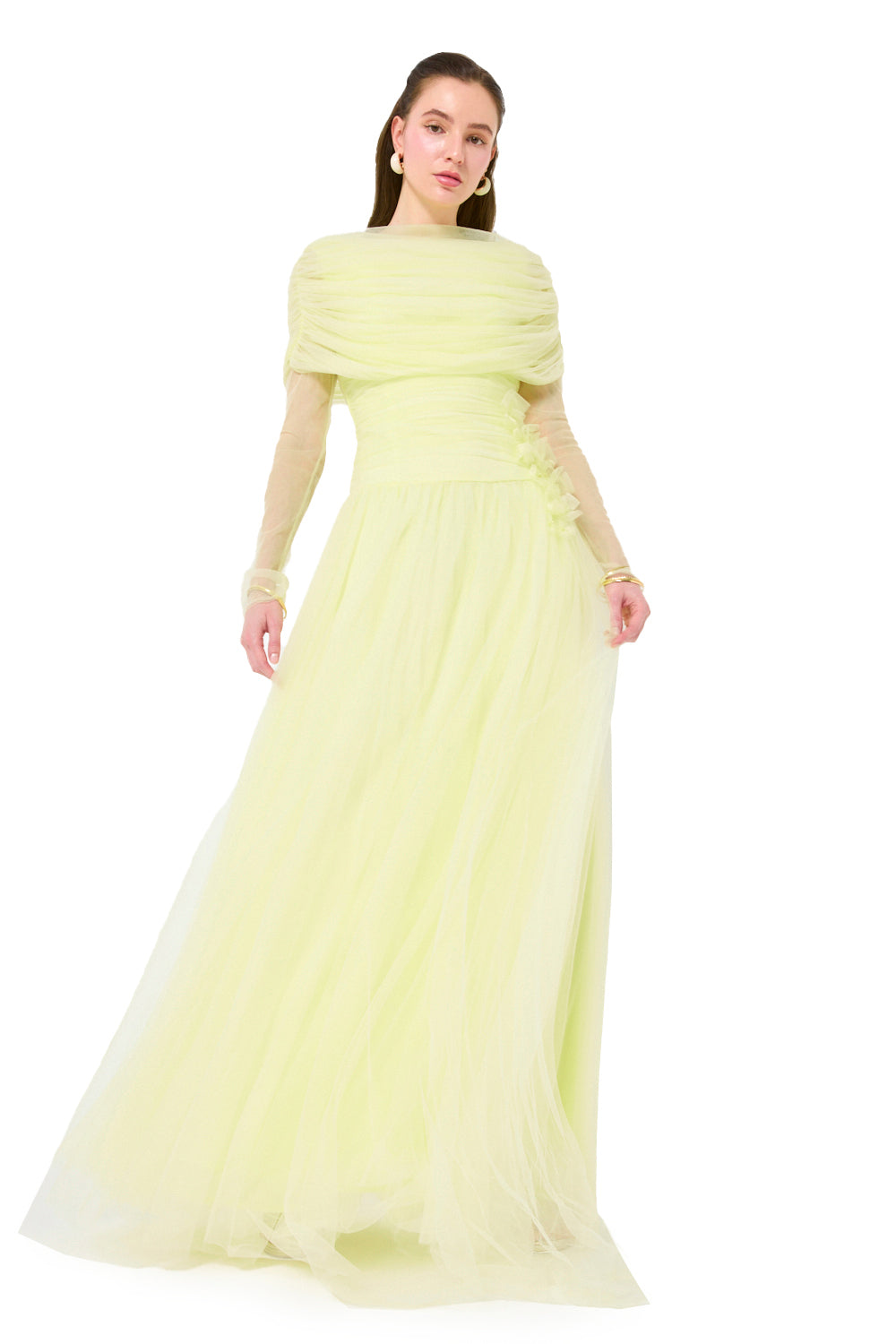 Off-Shoulder Draped Yoke Gown