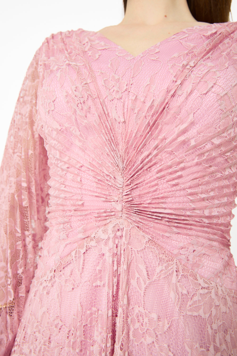 Twist Waist Pleated Lace Gown