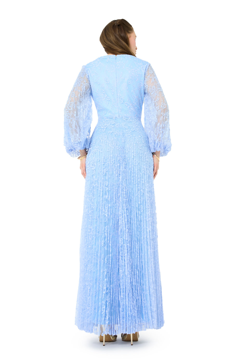 Twist Waist Pleated Lace Gown