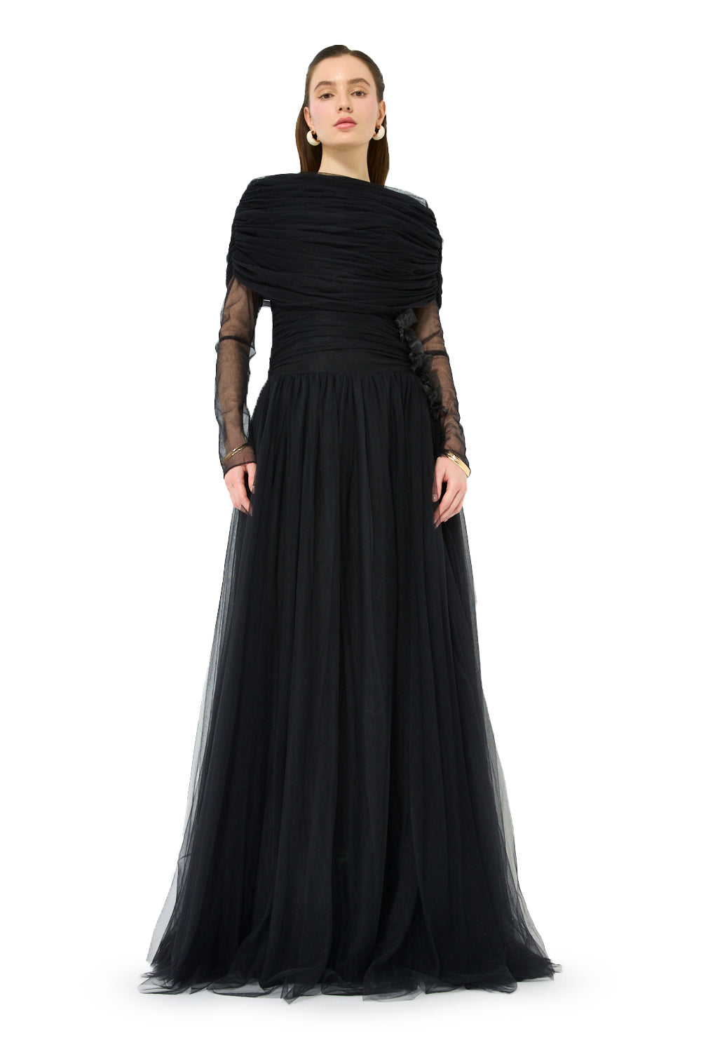 Off-Shoulder Draped Yoke Gown
