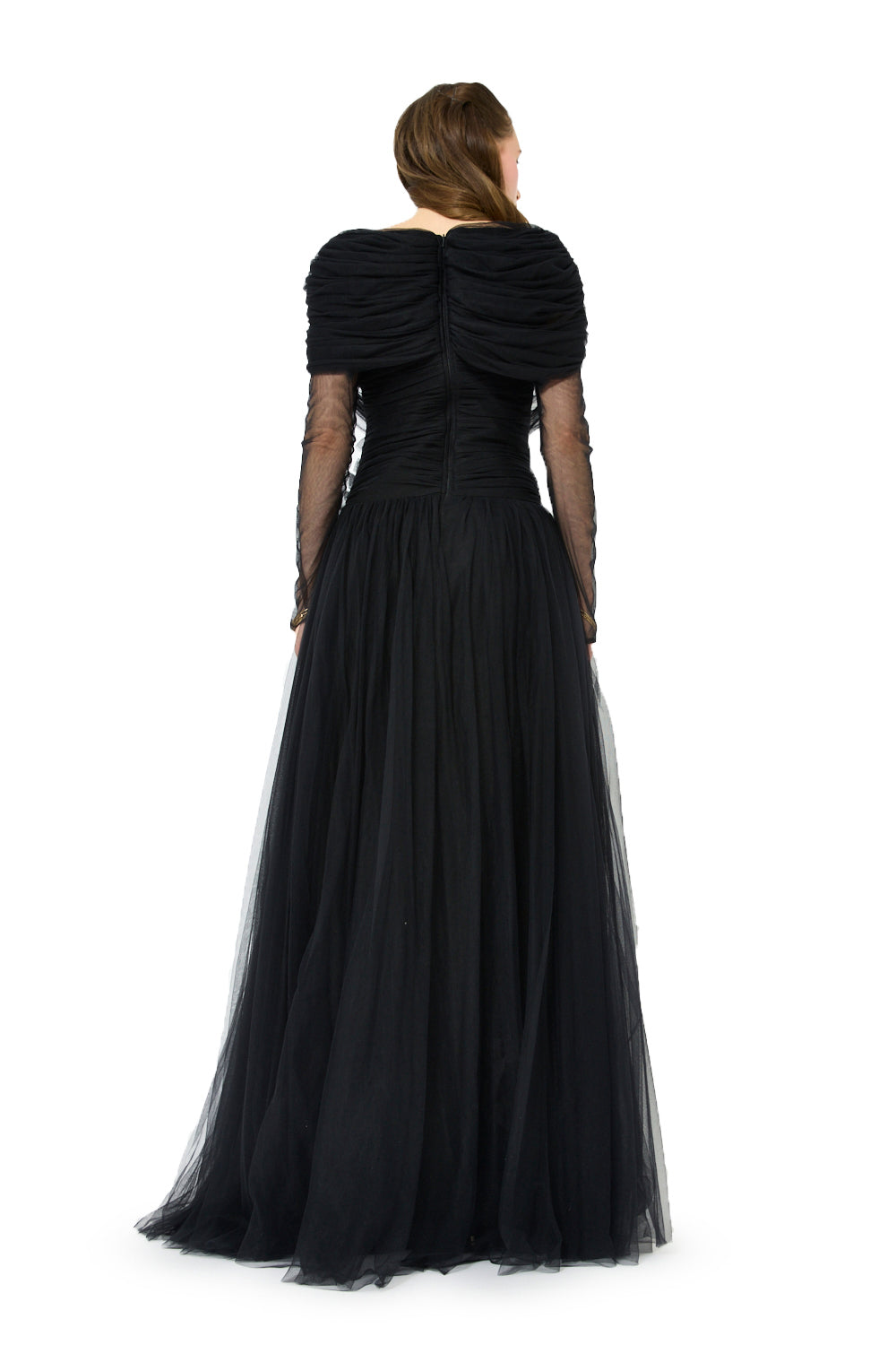 Off-Shoulder Draped Yoke Gown