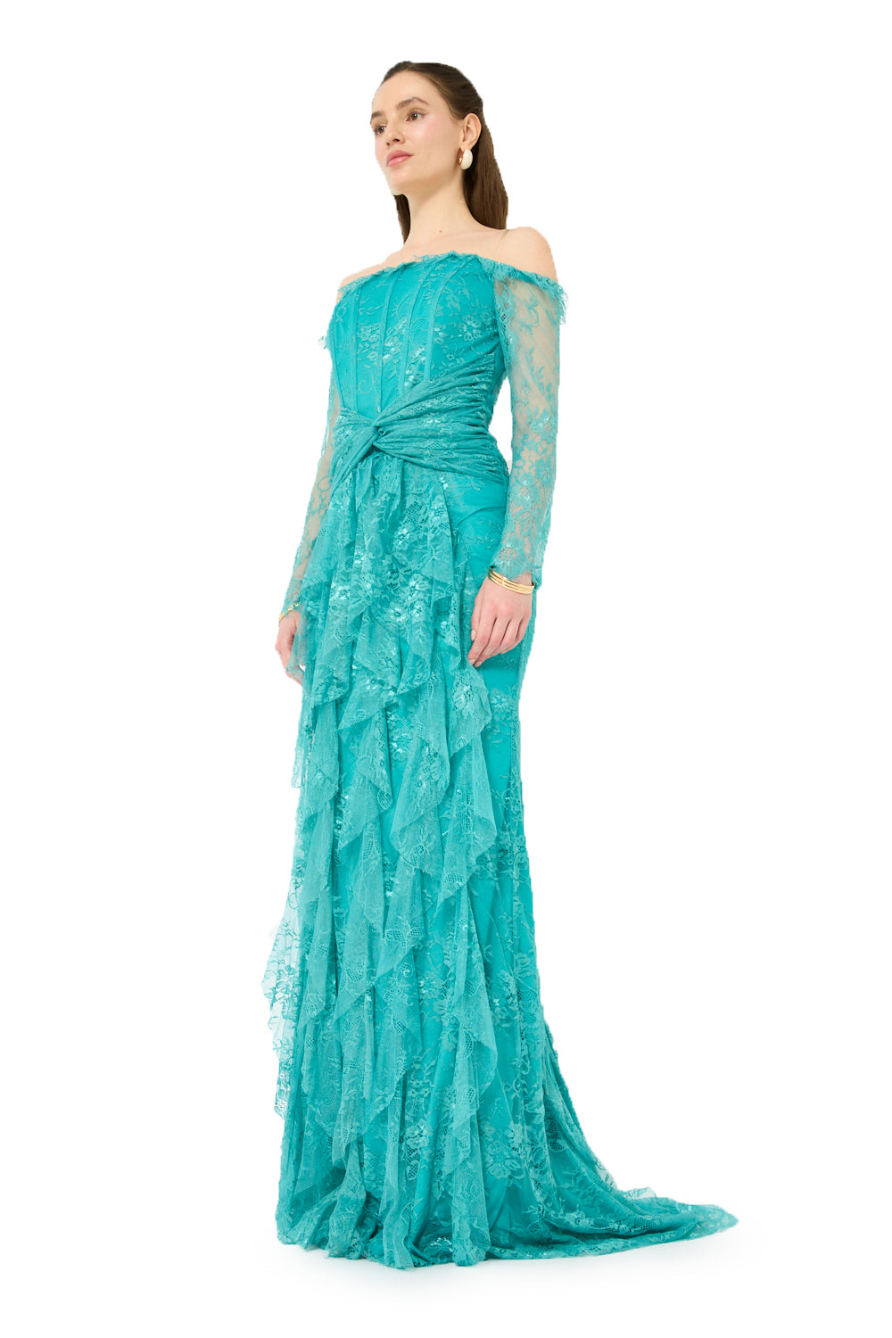 Twist Waist Cascade Gown