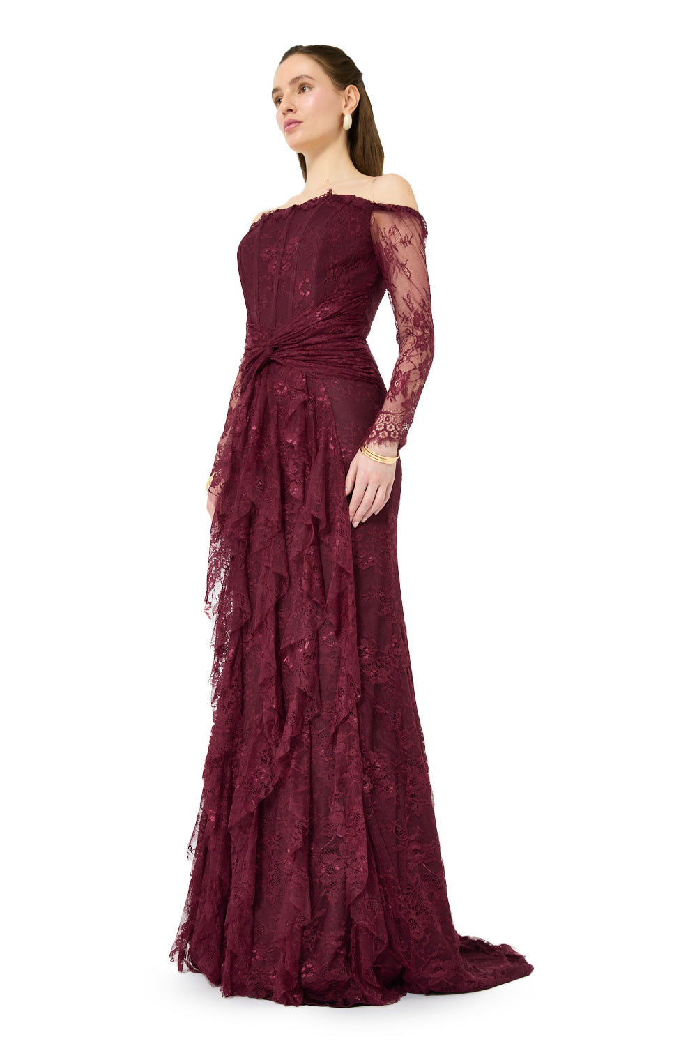 Twist Waist Cascade Gown