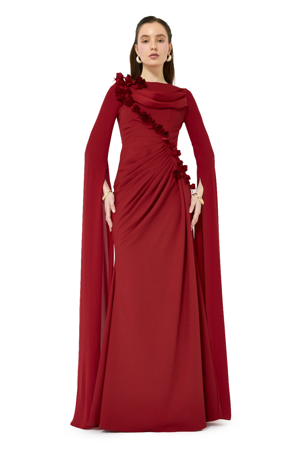 Floral Shoulder Cape Gown