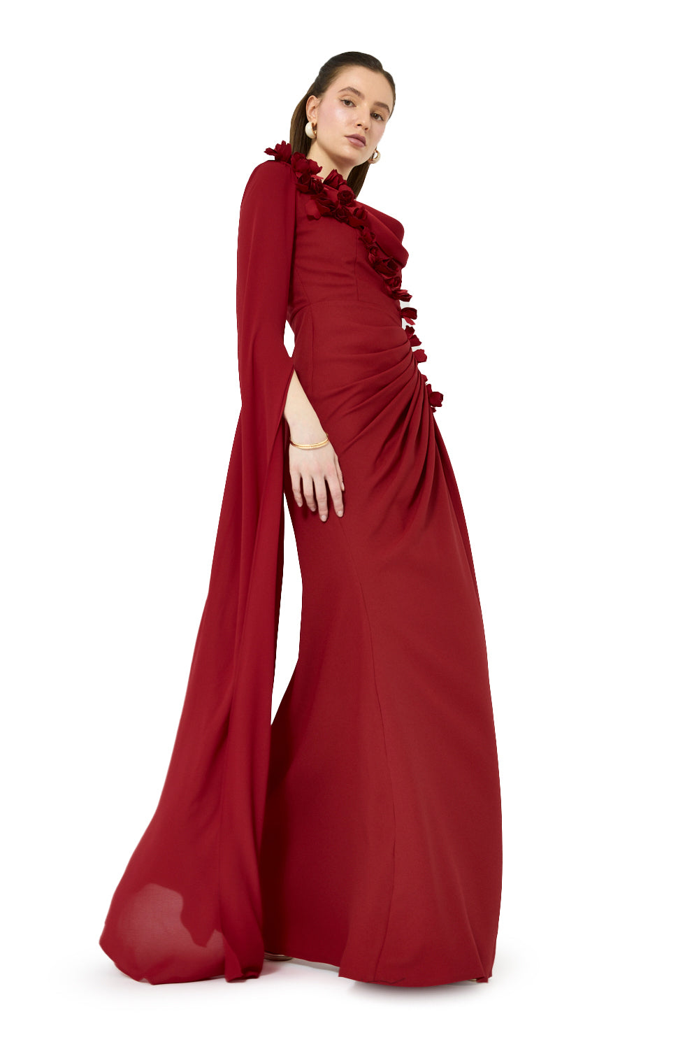 Floral Shoulder Cape Gown