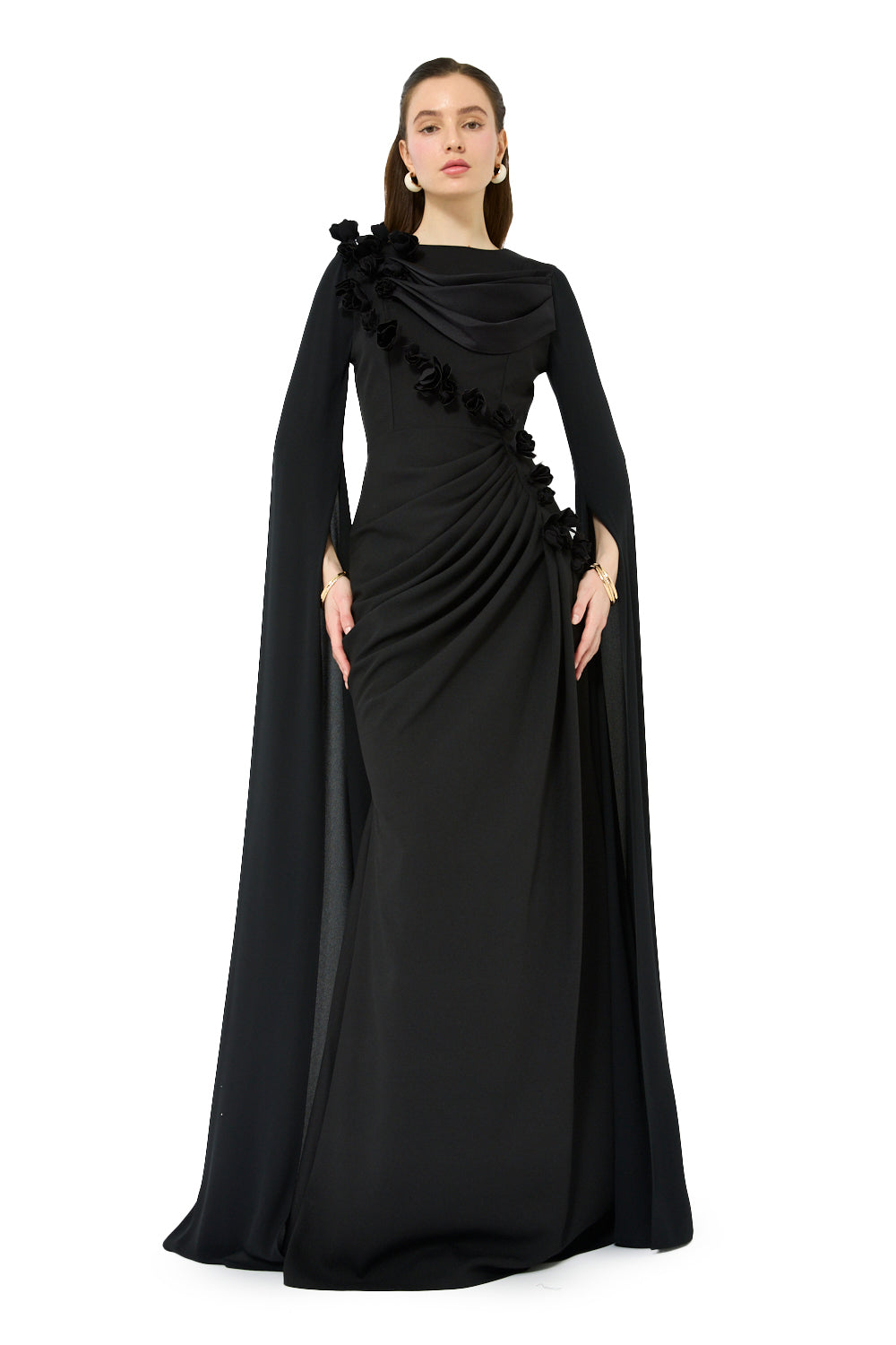 Floral Shoulder Cape Gown