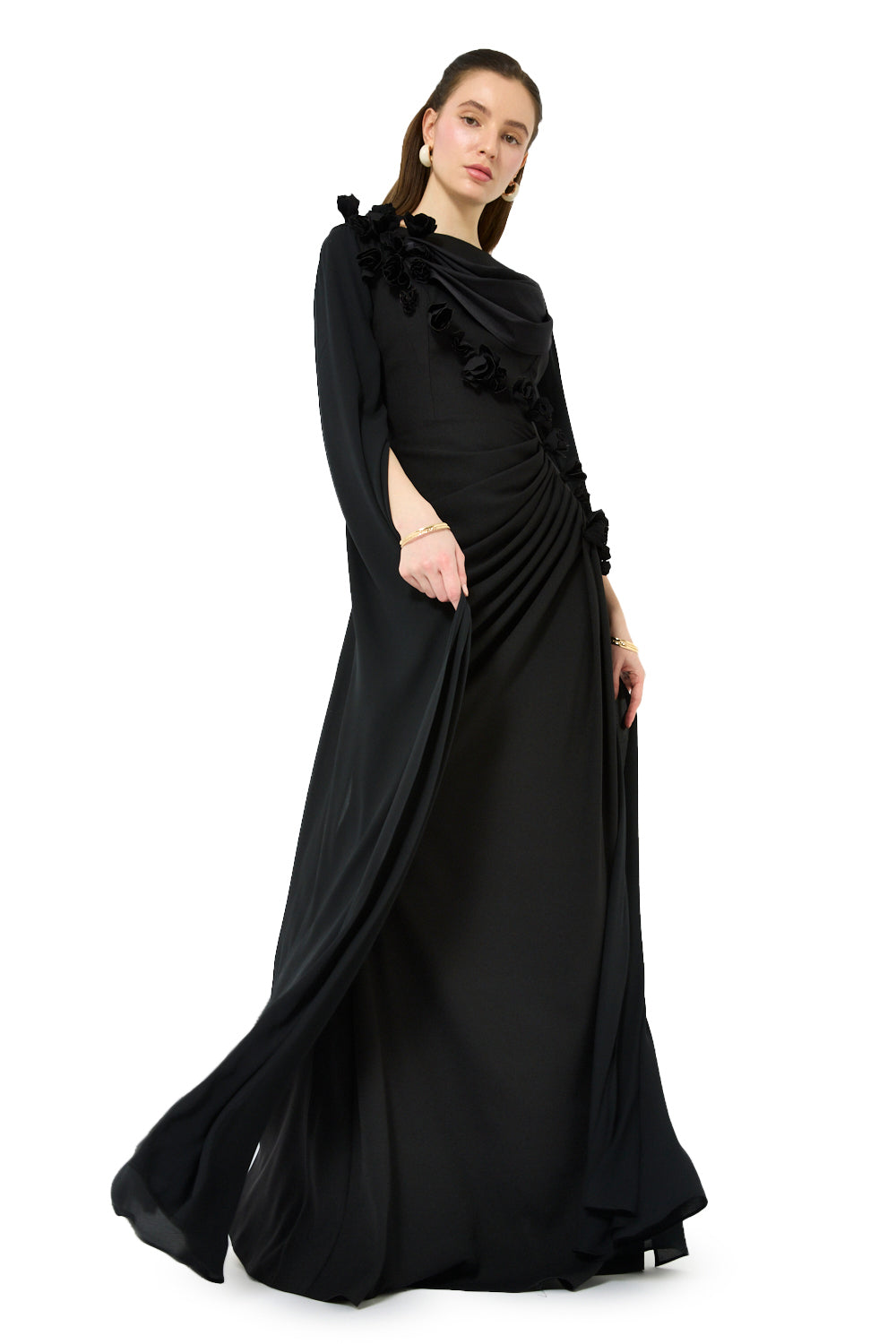 Floral Shoulder Cape Gown