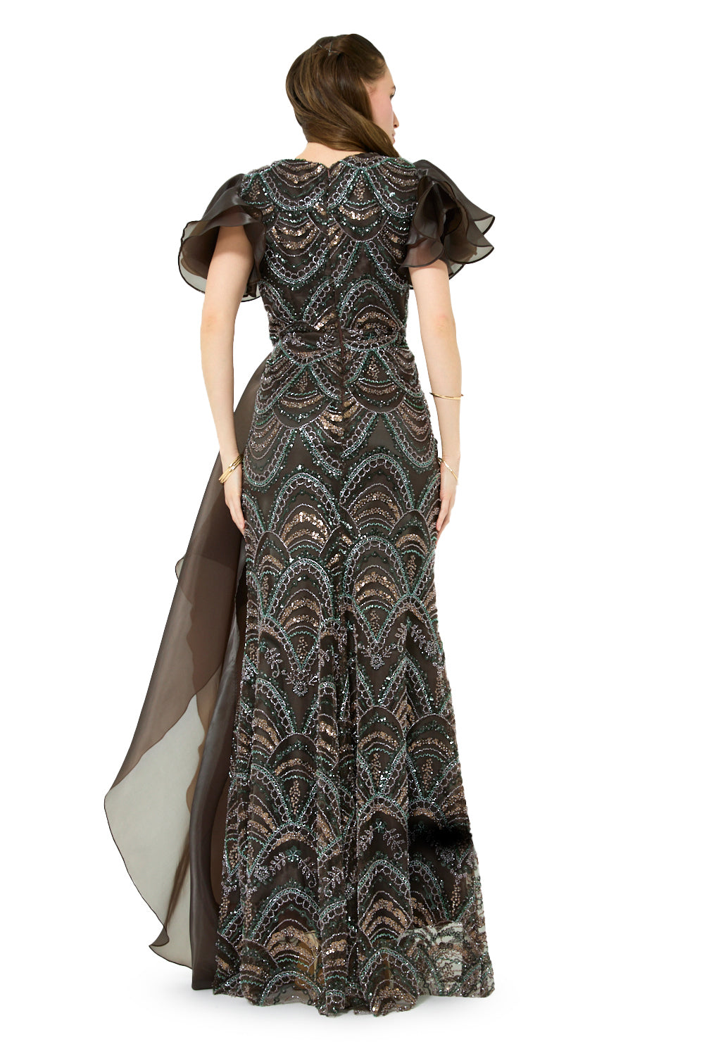 Layered Sleeve Drape Gown