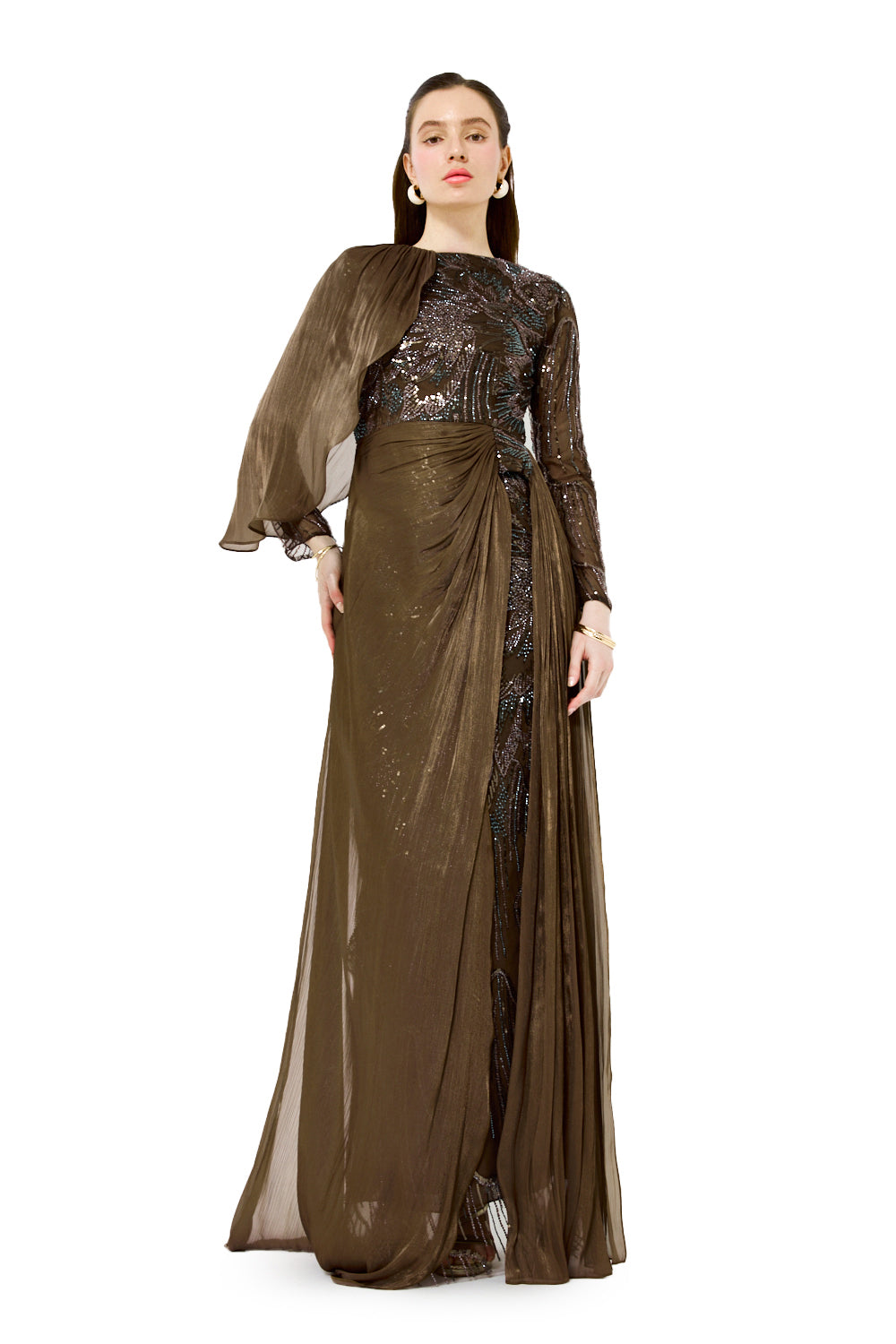 Asymmetric Cape Drape Gown
