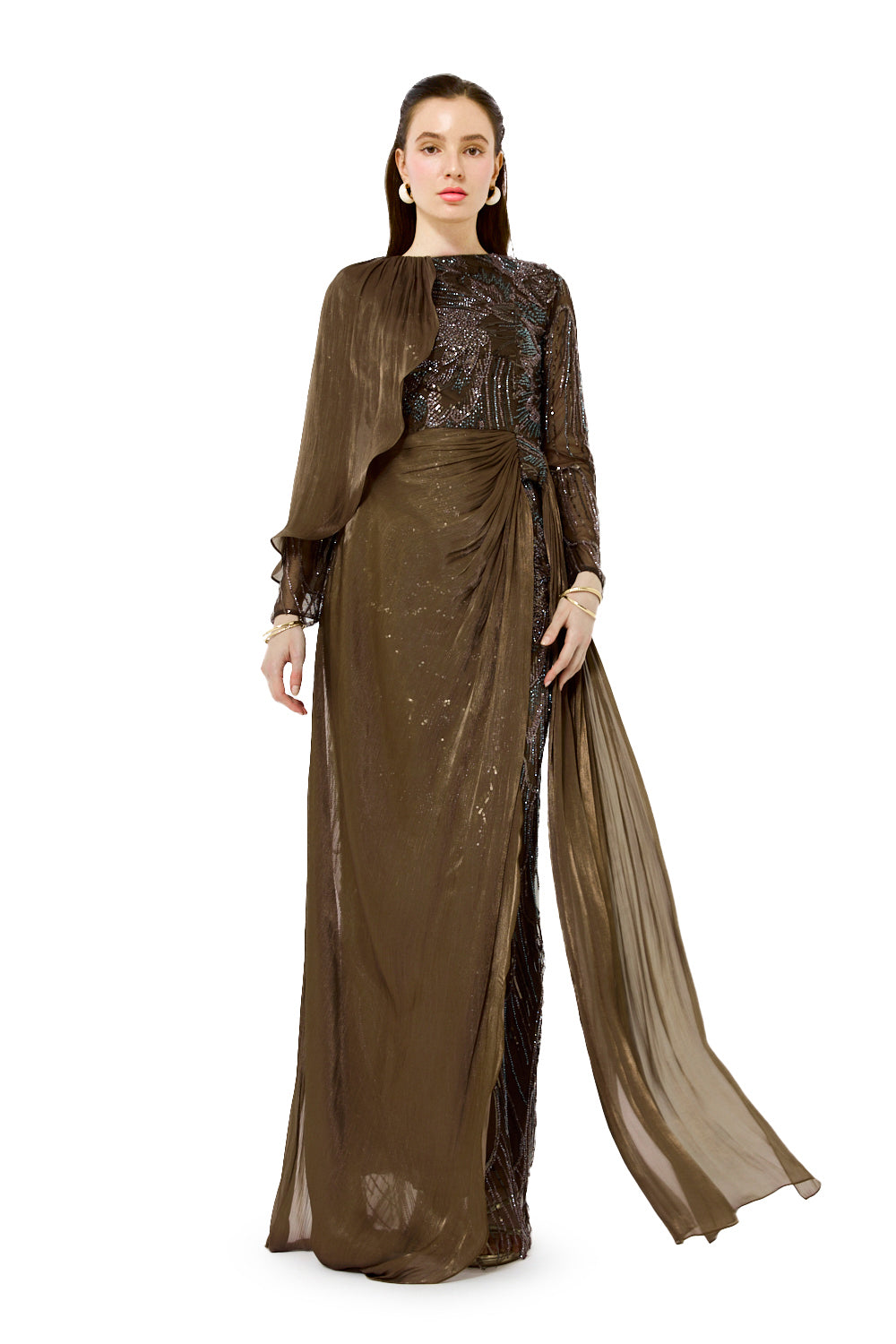 Asymmetric Cape Drape Gown