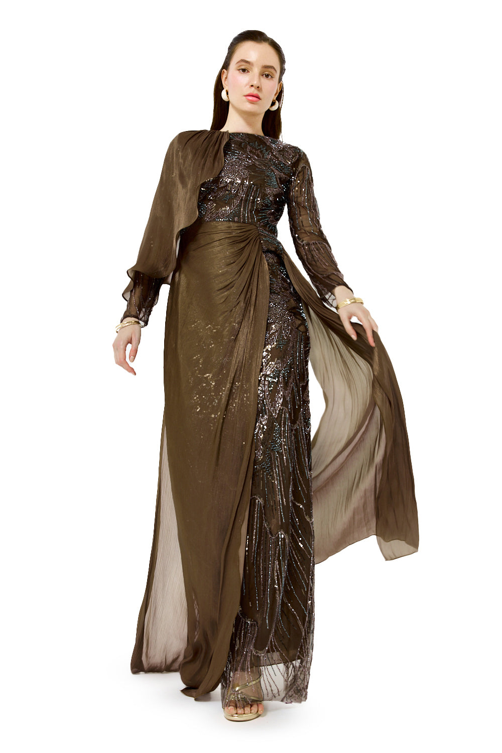Asymmetric Cape Drape Gown