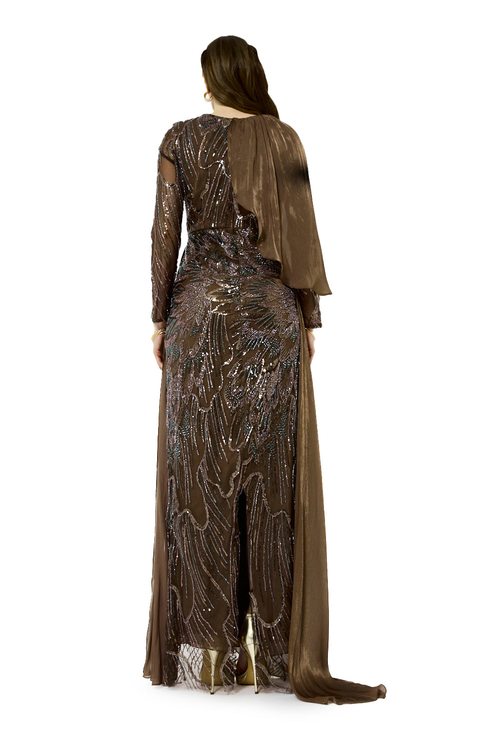 Asymmetric Cape Drape Gown