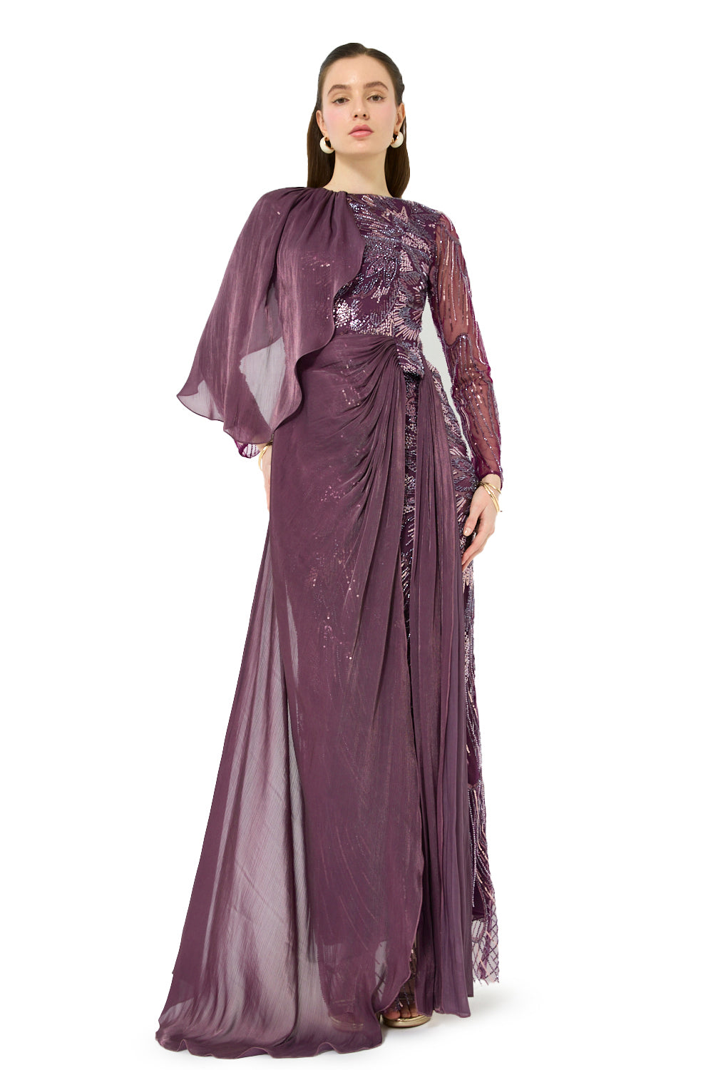 Asymmetric Cape Drape Gown