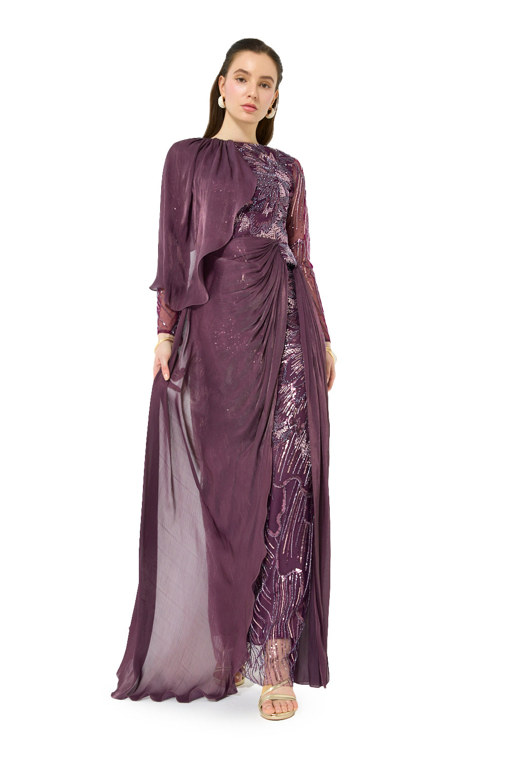 Asymmetric Cape Drape Gown