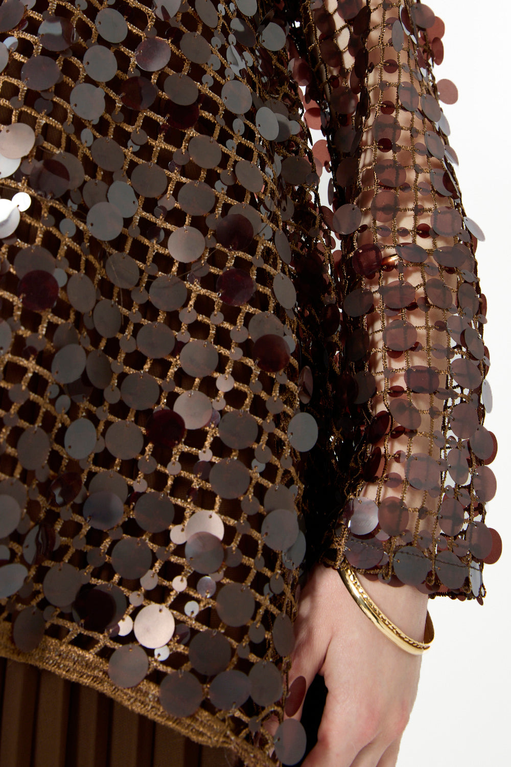 Mirror Overlay Pleated Gown
