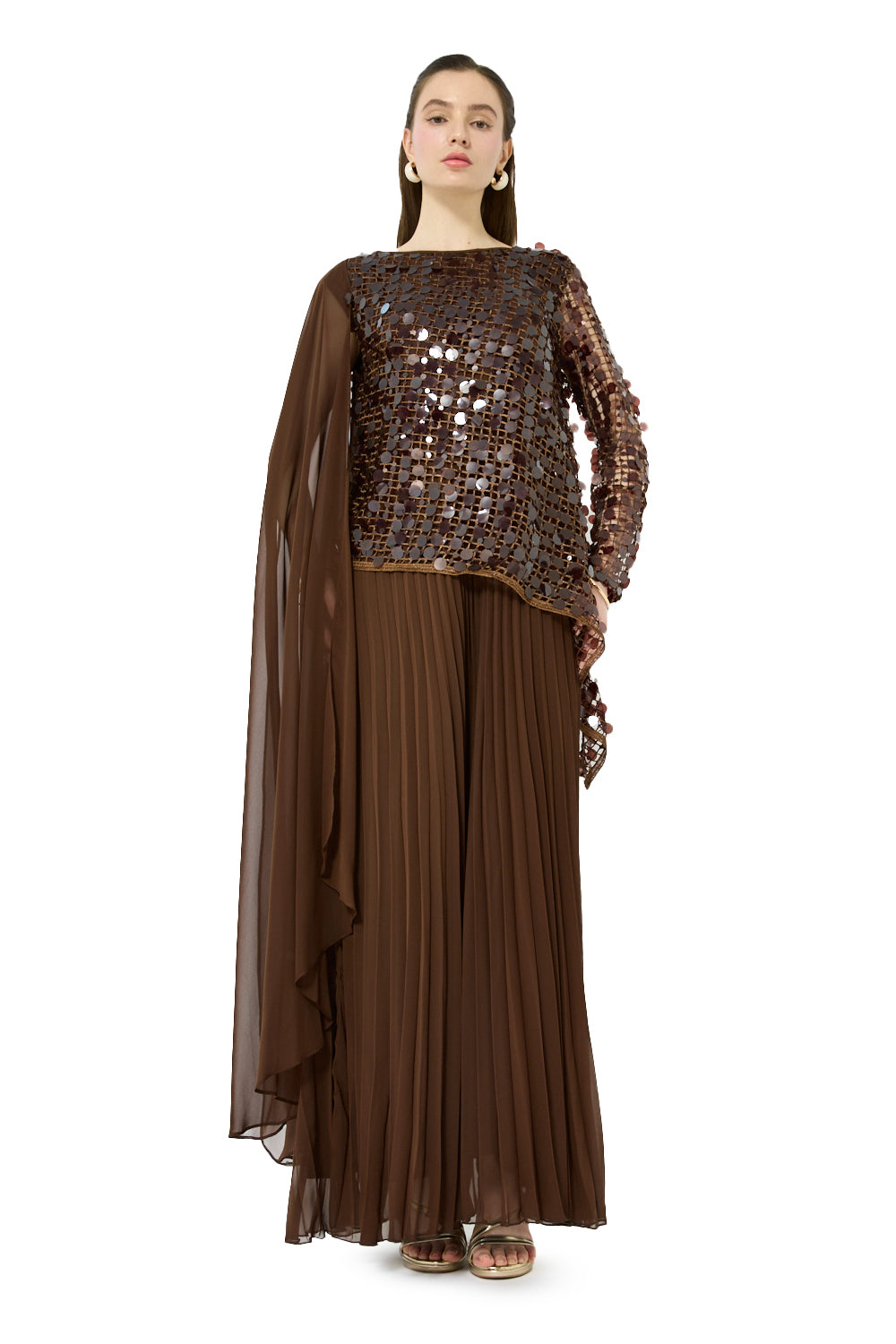 Mirror Overlay Pleated Gown