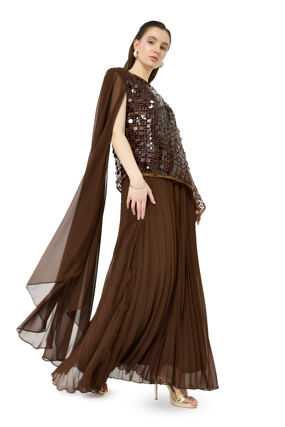 Mirror Overlay Pleated Gown