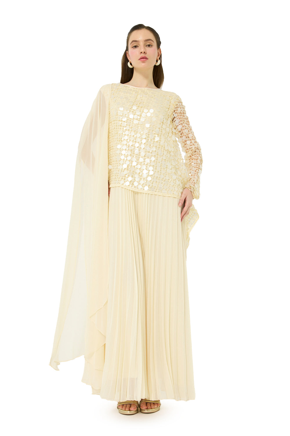 Mirror Overlay Pleated Gown