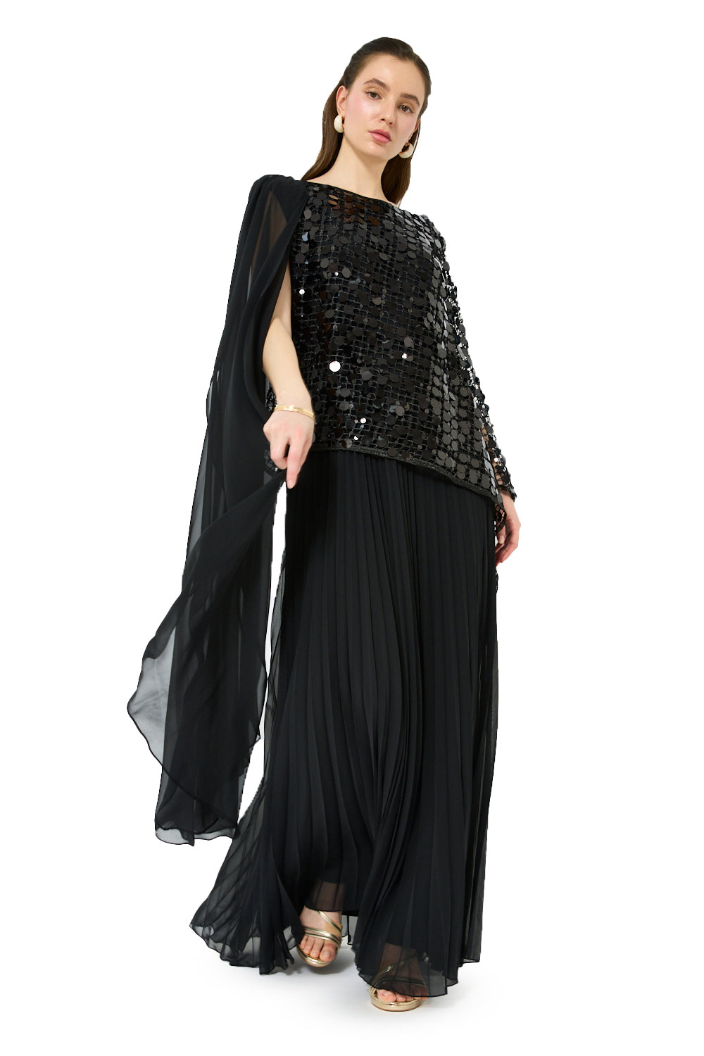 Mirror Overlay Pleated Gown