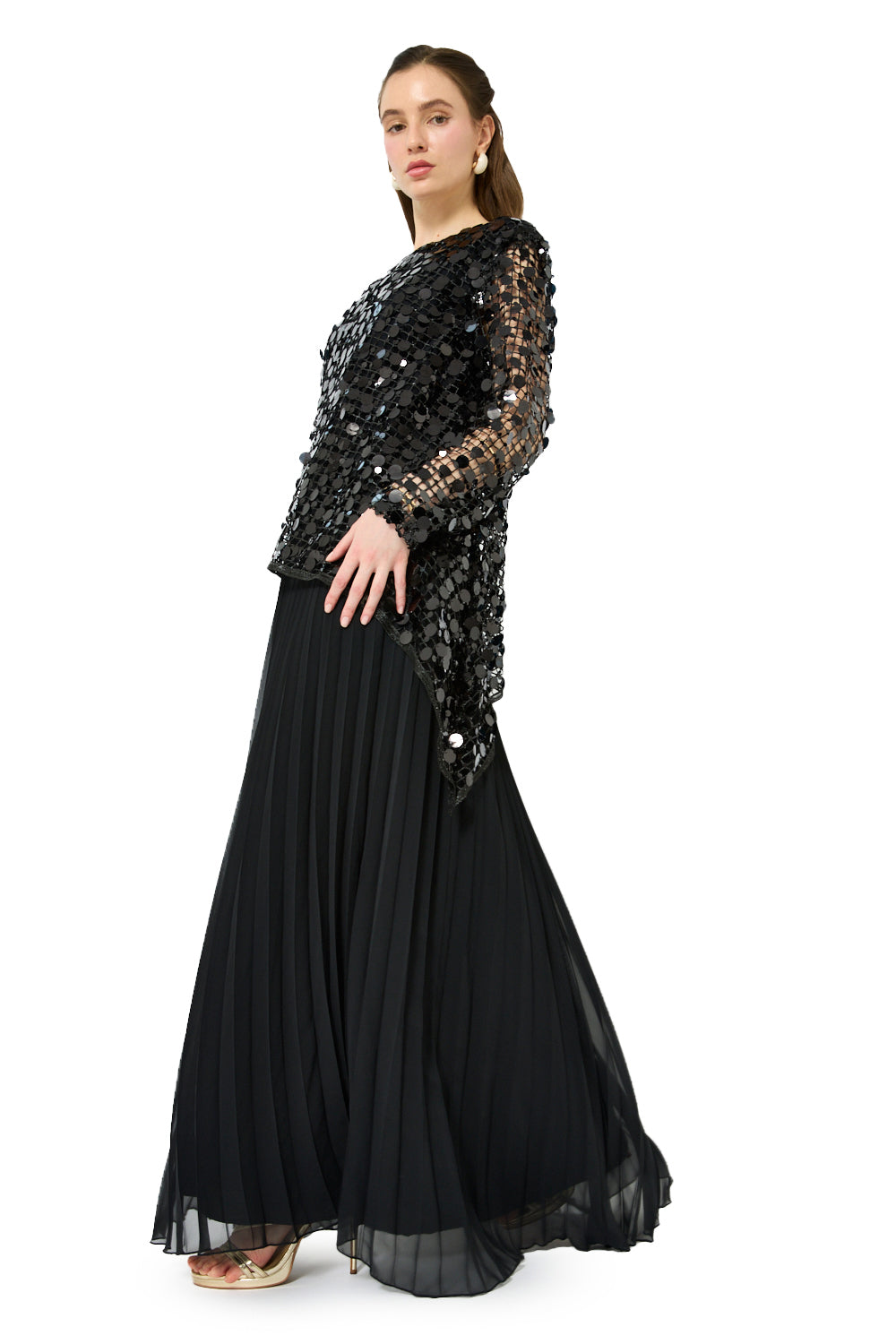 Mirror Overlay Pleated Gown