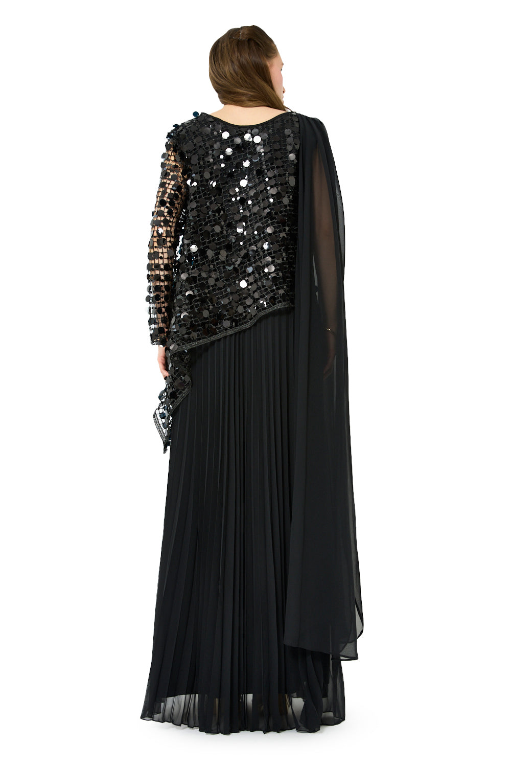 Mirror Overlay Pleated Gown