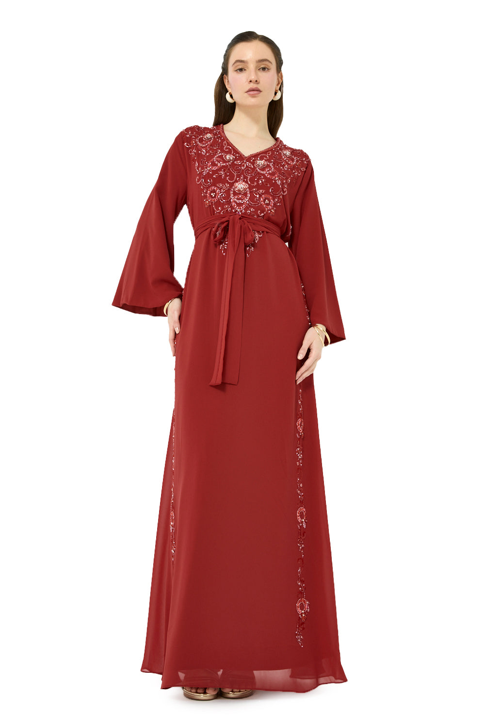 Tie Waist Embellished Kaftan