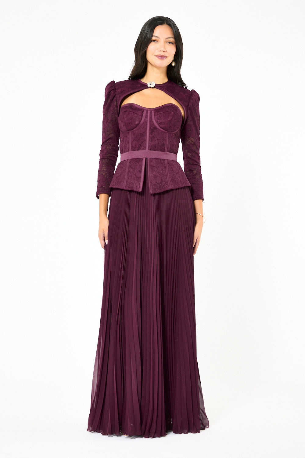 Lace Corset Pleated Gown