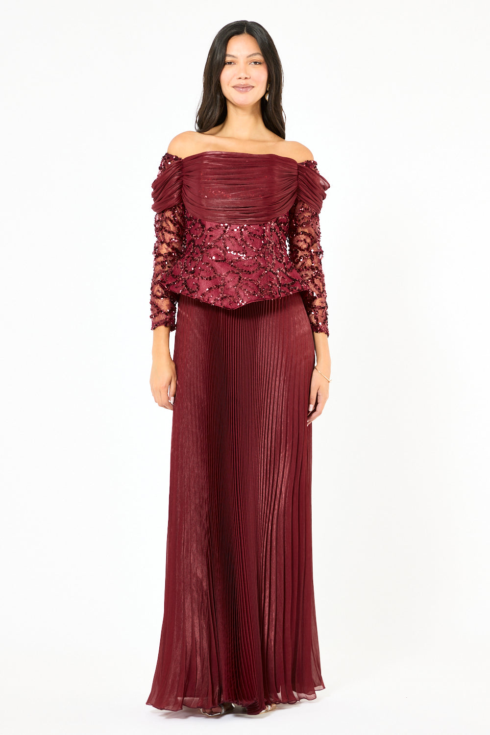 Sequined Corset Pleated Gown