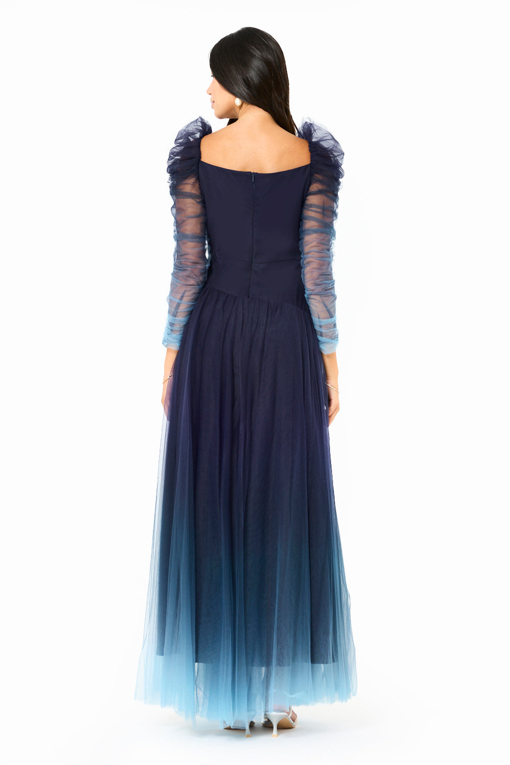 Ruched Ombre Tulle Evening Gown