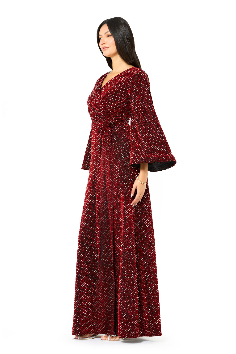 Shimmer Wrap Tie-Waist Evening Gown