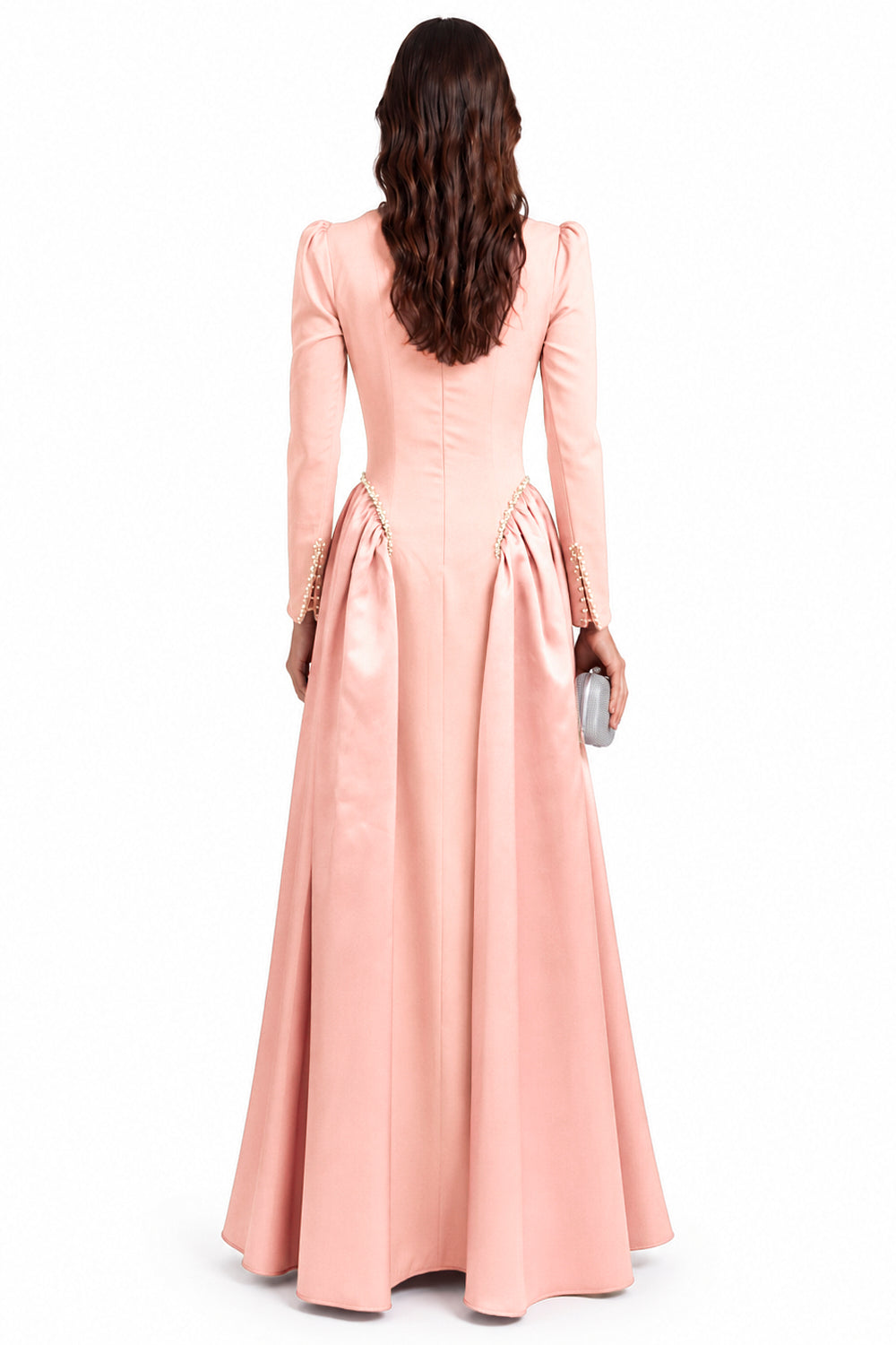 "Mira" Crepe Sculpted Drop Waist Gown