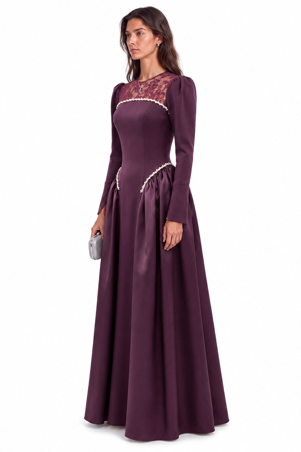 "Mira" Crepe Sculpted Drop Waist Gown