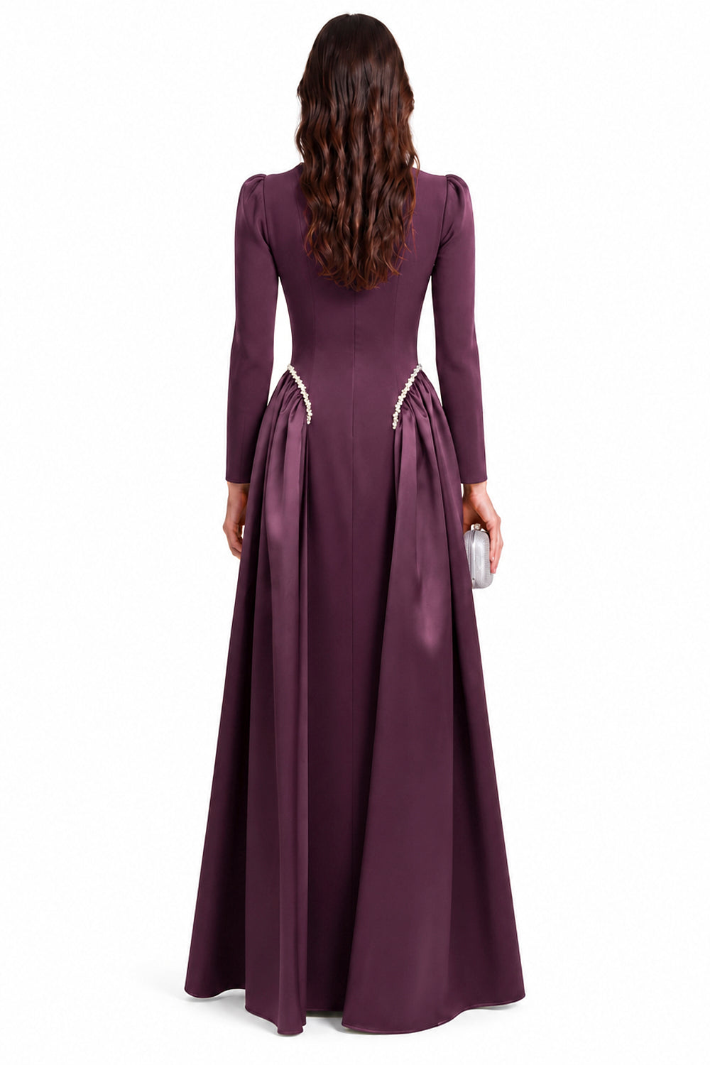 "Mira" Crepe Sculpted Drop Waist Gown