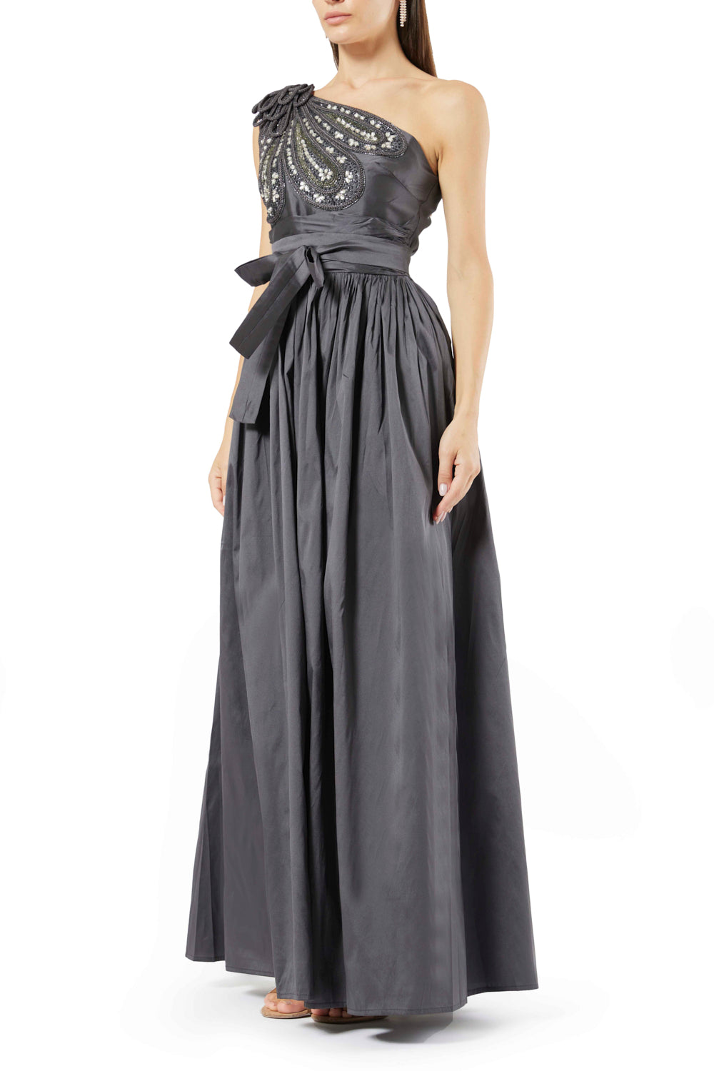 One-Shoulder Floral Accent Gown