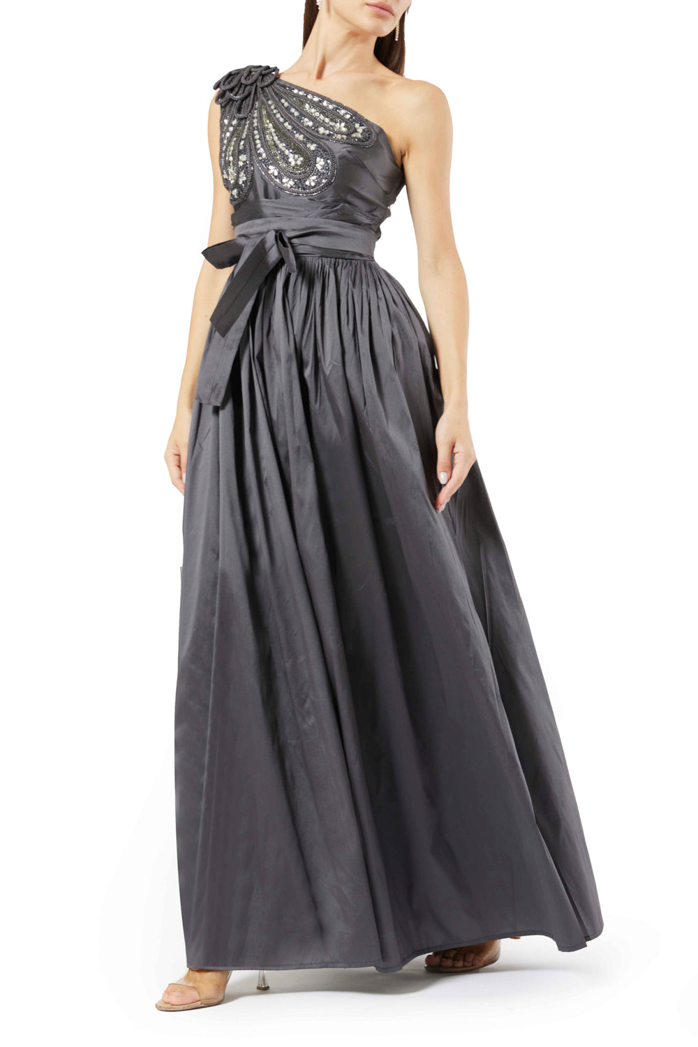 One-Shoulder Floral Accent Gown